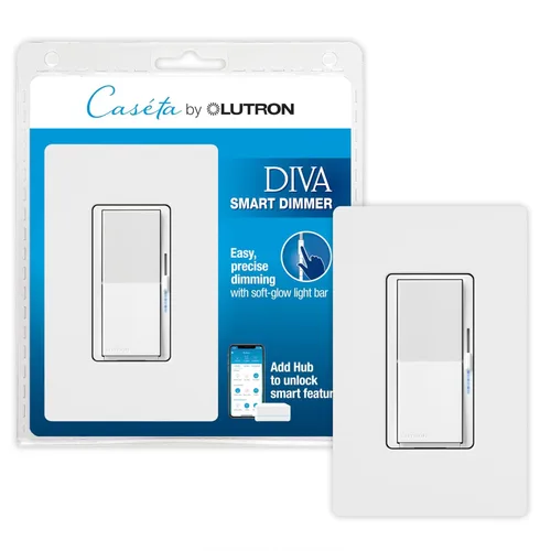 Vista 24 de Lutron - Interruptor inteligente Diva con regulador de intensidad de iluminación inteligente Caséta para bombillas LED, Alexa, Apple Homekit, Google