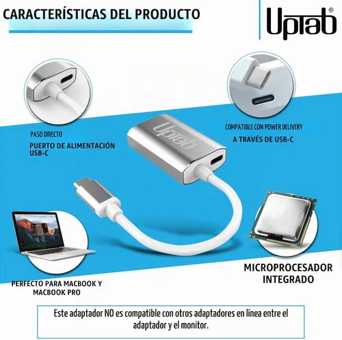 Vista 2 de uptab Adaptador USB-C a Mini DisplayPort 4K 60Hz, puerto de alimentación