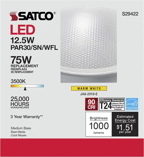 Vista 7 de Satco S29422 12.5 vatios; LED PAR30SN; 3500 K; cumple con California (12 bombillas LED)