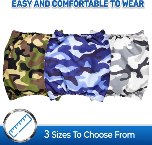 Vista 3 de PET MAGASIN Pañales para perros machos con forma de vientre (paquete de 3) (M, camuflaje)