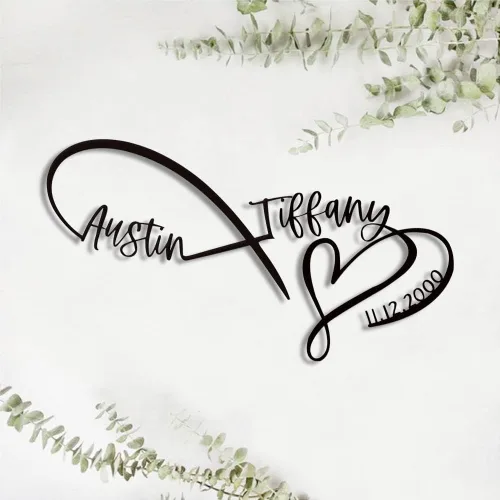Vista 2 de KOWPOKE Letrero de metal personalizado con símbolo de infinito Letrero de nombre personalizado para parejas para decoración de pared, letrero