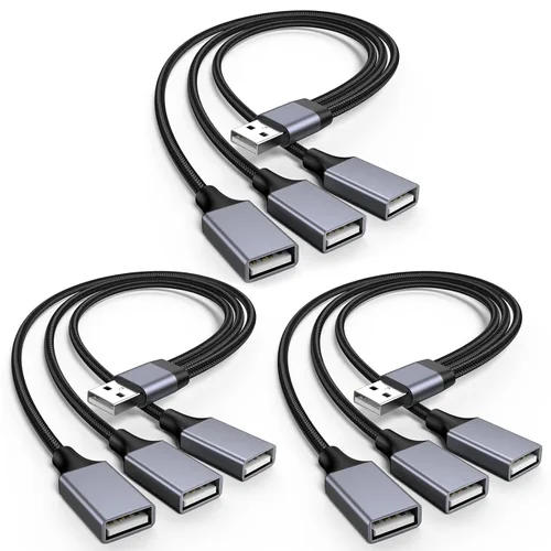 Vista 10 de Divisor USB Y 1 en 3 salidas, USB macho a 3 hembras Cable para PC, tableta, portátil, MacBook, teclado, PS4, PS5, mouse, FlashDrive, LED, etc.