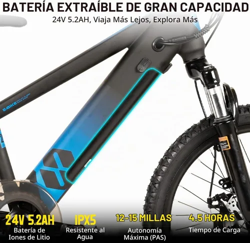 Vista 3 de JOYSTAR Bicicleta eléctrica de 20" 24" para niños, niñas, adolescentes a partir de 7 años Negro