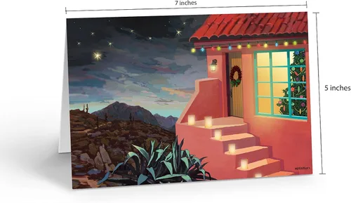 Vista 3 de Stonehouse Collection Desert Pueblo Home - 18 tarjetas y sobres de Navidad del suroeste
