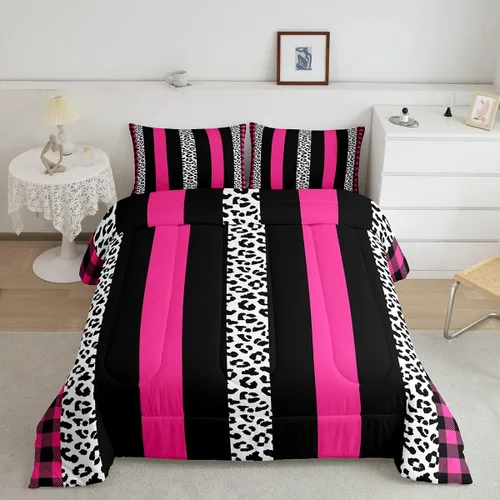 Vista 21 de Manfei Juego de edredón con estampado de leopardo, tamaño individual, juego de ropa de cama con estampado de guepardo marrón y negro, 2 piezas Negro