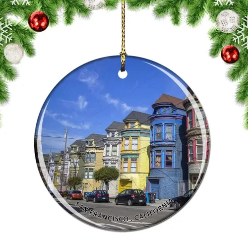 Vista 28 de California San Francisco 16 Avenue Tiled Steps USA Christmas Tree Ornamento Decoración Colgante Colgante Decoración Ciudad Viaje Souvenir Colección