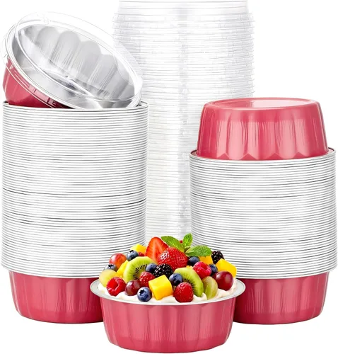 Vista 68 de Beasea Disposable Ramekins with Lids, 50 Pack 8oz 235ml Aluminum Foil Baking Cups with Lids, Aluminum Creme Brulee Ramekins Muffin Cupcake Pudding