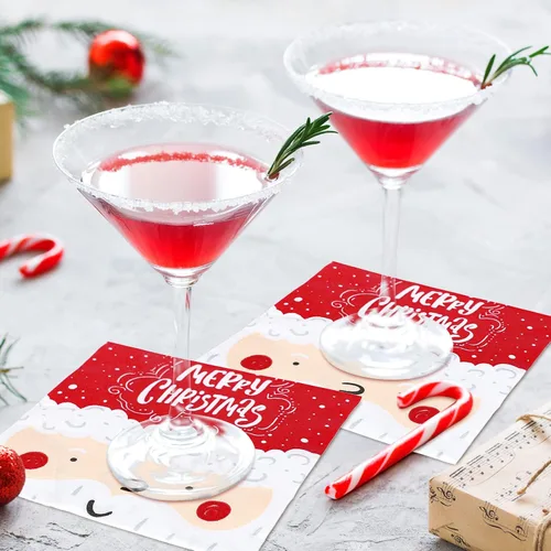 Vista 6 de Whaline Paquete de 100 servilletas de papel con diseño de Papá Noel, servilletas desechables rojas y blancas para el almuerzo, servilletas