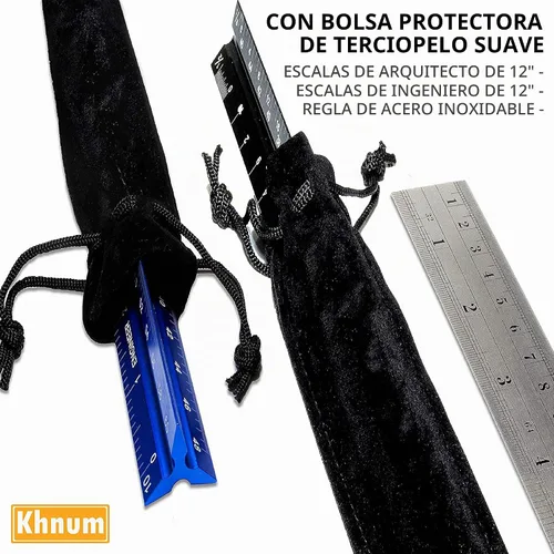 Vista 8 de Juego de reglas de escala arquitectónica e ingeniería de 12 pulgadas (imperial) Herramienta de dibujo triangular de aluminio con grabado láser