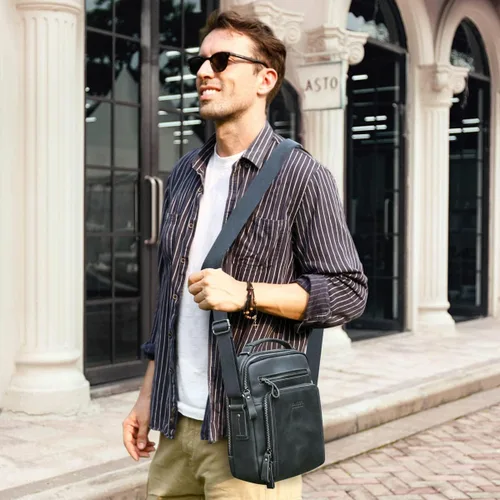 Vista 6 de Hiram Messenger Bag for Men, Crazy Horse Cowhide Leather Crossbody Shoulder Bag