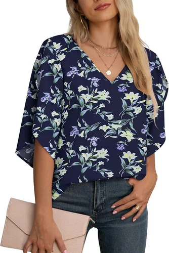 Vista 42 de Blusas de gasa con mangas 3/4 arrugadas de otoño para mujer de Jouica 01amy Verde