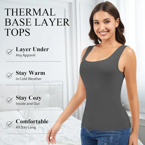 Vista 6 de JOYSHAPER Camiseta térmica sin mangas para mujer, ropa interior de forro polar, camiseta sin mangas, chaleco de capa base cálida