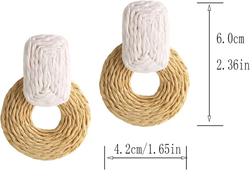 Vista 2 de STWTR Pendientes para mujer, con cordón de rafia, trenzados a mano, redondos, bohemios, geométricos