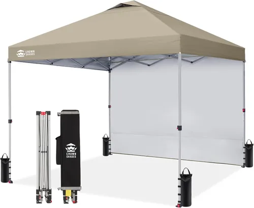 Vista 39 de CROWN SHADES Toldo desplegable de 8 x 8 con 1 pared lateral, tienda de campaña para playa, beige