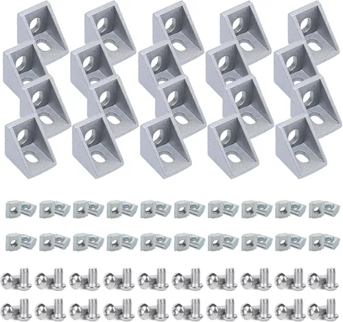 Vista 9 de 8Pcs 2020 Extrusión de Aluminio Ranura en T Bracket de Esquina Serie 20 Hardware Extruido Conector Tri 3 Vías con Tornillo de Ajuste para Perfil
