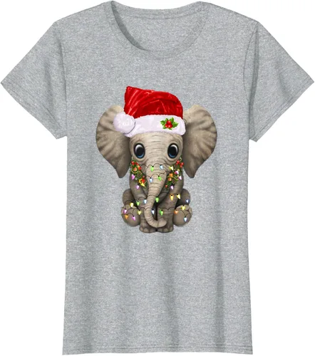 Vista 26 de Lindo elefante de Navidad luz divertido elefante amante de Navidad regalo camiseta Negro