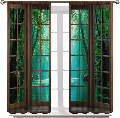 Vista 72 de Cortinas de paisaje, ventana 3D, primavera, bosque, vida silvestre, paisajes de naturaleza, dormitorio, sala de estar, cortinas térmicas opacas de 2