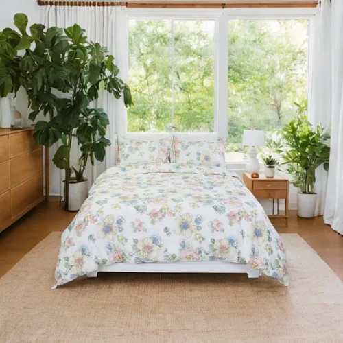 Vista 37 de Helthep Funda de edredón floral tamaño Twin, 100% algodón, con estampado de flores rosas, funda de edredón vintage botánica con hojas verdes, funda