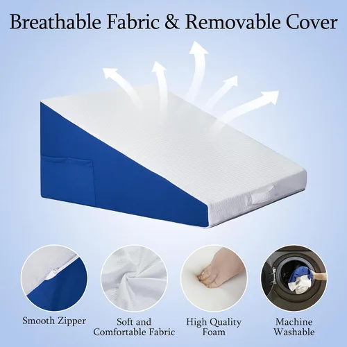 Vista 5 de Almohada de cuña de cama para dormir, cabecera de almohada de cuña de 7.5 pulgadas con funda de almohada extra, almohada triangular de espuma