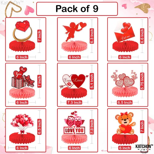 Vista 4 de KatchOn, Centros de mesa de San Valentín para mesas, grandes, paquete de 39 Decoraciones colgantes de San Valentín con corazones rojos Centros