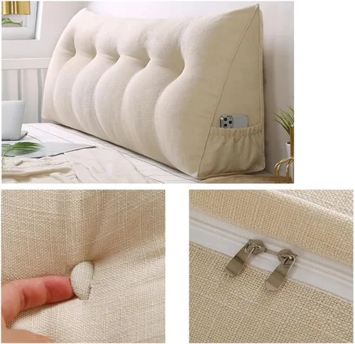 Vista 3 de Almohada triangular para cabecero, almohada de cuña grande para respaldo de lectura para sofá cama, cojín triangular con bolsillo y funda extraíble