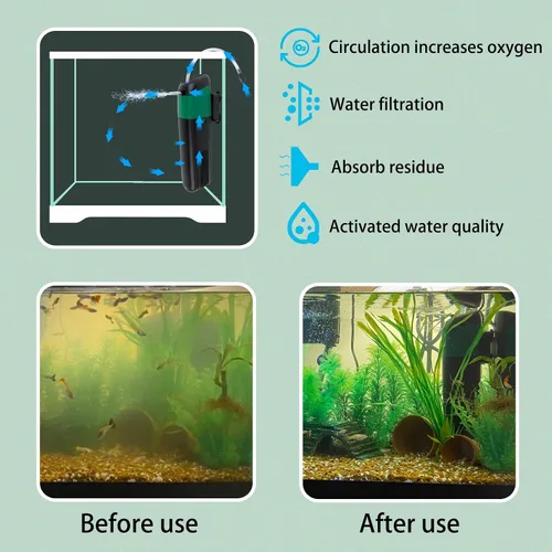Vista 5 de FREESEA Bomba de filtro de energía para acuario: filtro interno de 5 vatios aumenta oxígeno 4 en 1 bomba 132 GPH para hasta 150 galones