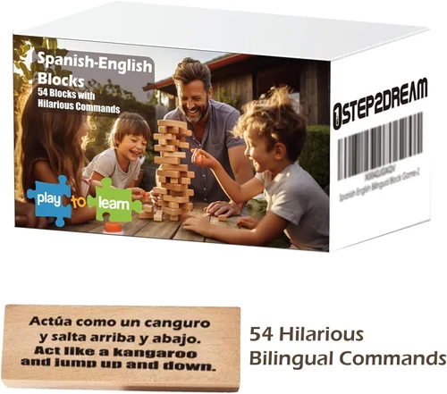 Vista 3 de 1step2dream Juego de torre de apilamiento español Juego de bloques bilingües para niños y adultos Perfecto para la familia, aula 54 comandos