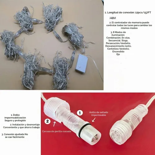 Vista 5 de ZIMINGU Luces de goteo de carámbanos, 13 pies, 144 LED, 8 modos de Navidad conectables para ventana, cortina de ventana de cascada de hadas, tira