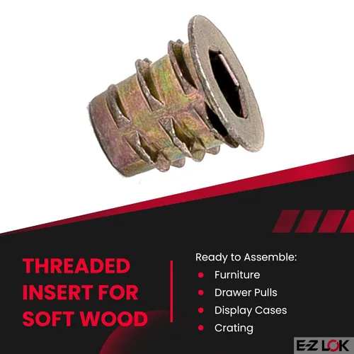Vista 2 de E-Z LOK Inserto roscado para madera blanda, insertos de rosca hexagonal de zinc 10-32 roscas internas, 0.394 pulgadas de longitud, paquete de 50