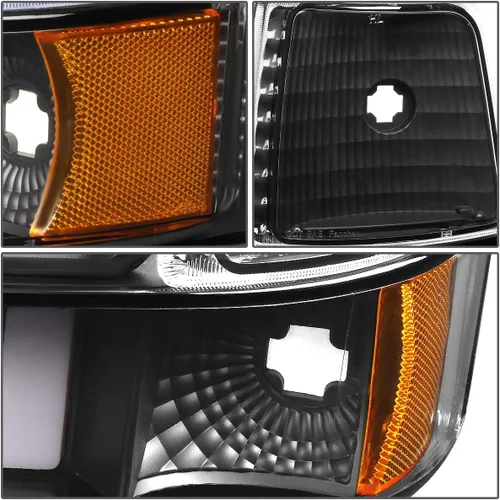 Vista 3 de DNA MOTORING Par de faros delanteros de barra de luz LED dual compatibles con 92-96 F150 F250 F350 Bronco, negro/ámbar, HL-LB-F15092-6P-BK-AM