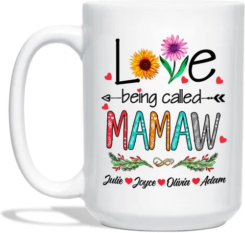 Vista 16 de Love Being Called Gigi Tazas de té y café – Tazas de cerámica Gigi personalizadas – Regalo para nietos – Tazas de flores – Cerámica blanca de 11 oz