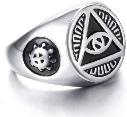 Vista 4 de ELFASIO Men Stainless Steel Rings Illuminati The All-Seeing-Eye PyramidEye Symbol Ring Size 7-15