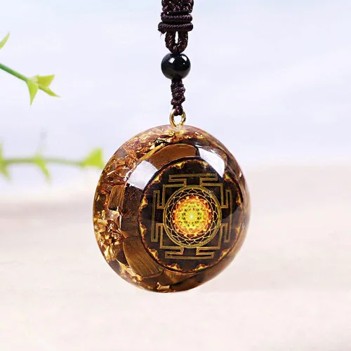 Vista 3 de Day Day Up Orgonite Pendant Tiger Eye Necklace Sri Yantra Necklace Sacred Geometry Energy Healing Yoga Jewelry (Style 1)