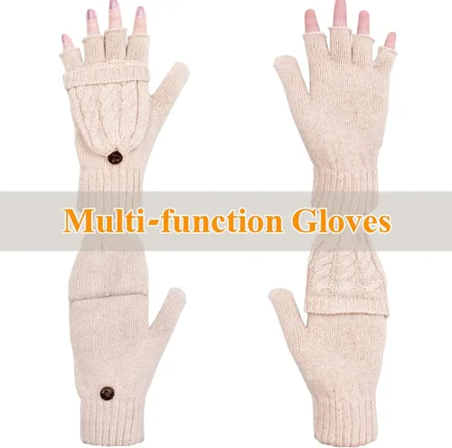 Vista 68 de Beurlike Guantes de invierno para mujer, de lana cálida, a prueba de viento, convertibles, sin dedos