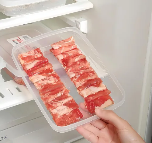 Vista 7 de Paquete de 2 cajas de plástico para tocino, protector de carne de delicatessen para refrigerador, recipiente de almacenamiento de alimentos de queso