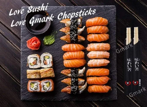 Vista 4 de Gmark GM1038A - Juego de 40 palillos desechables para sushi con mangas estilo japonés de 9 pulgadas