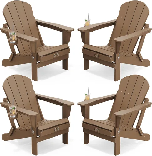Vista 24 de SERWALL Silla Adirondack plegable para exteriores, silla de patio con portavasos - Ejército