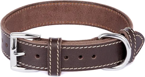 Vista 2 de Collar de perro de cuero genuino, collar de perro de cuero ajustable para perros pequeños y grandes (XS: cuello de 7.9 a 11.8 pulgadas, marrón)