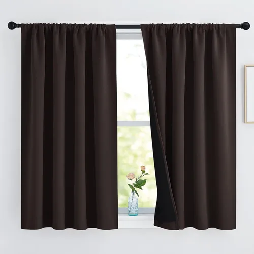 Vista 79 de NICETOWN Biscotti Beige 100% Cortinas opacas de 45" de largo para cocina, bolsillo con varilla para sótano completamente opaco, cortinas térmicas