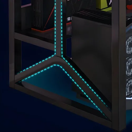 Vista 3 de LITFAD Escritorio rectangular de madera para oficina, moderno escritorio para computadora con marco de metal y estantería para oficina en casa, 1