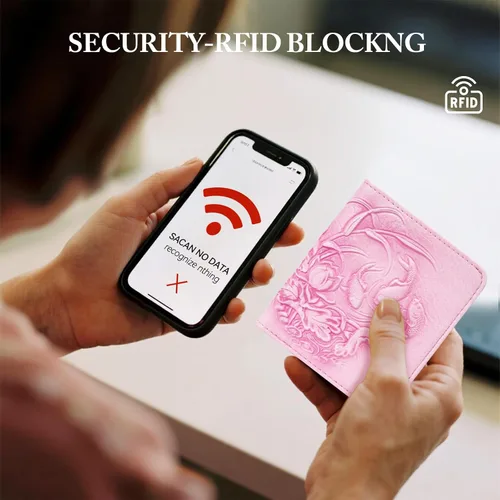 Vista 5 de MEITRUE Cartera pequeña para mujer, cartera delgada RFID para mujer, tarjetero con ventana de identificación, 04-Rosa claro, Pequeña, Moderno