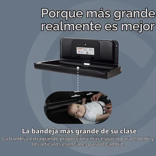 Vista 5 de Foundations Estación de cambio de pañales para bebé ultra horizontal, superficie de cambio de gran tamaño, plástico con bisagra de acero inoxidable