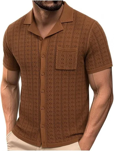 Vista 2 de Mens Cuban Guayabera Shirt Short Sleeve Untucked Solid Button Down Shirts Beach Wedding Causal Vacation Tops Pocket