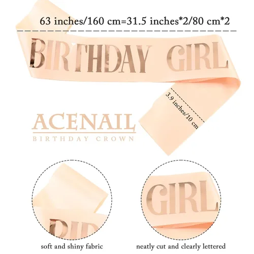 Vista 6 de Acenail Corona de cumpleaños para niña, banda de cumpleaños, tiara de cumpleaños para niñas, coronas de cumpleaños con diamantes de imitación