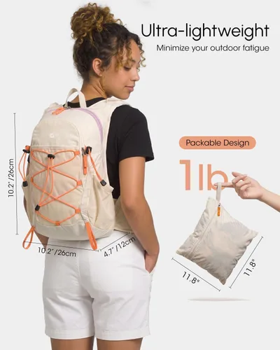 Vista 3 de Mochila pequeña para senderismo, camping, mochila para mujer, viaje y Beige