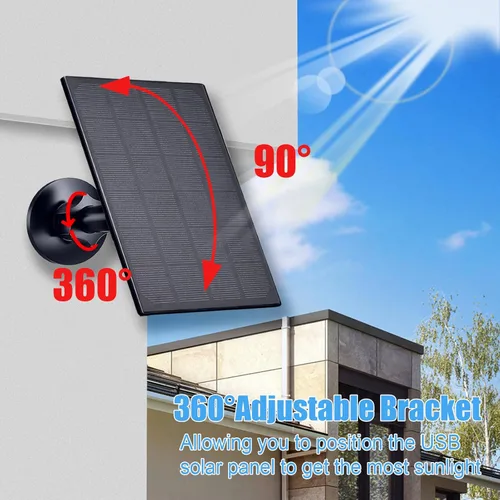 Vista 6 de Zivif Panel solar para cámara de seguridad, cargador solar de 2 W con puerto micro USB y USB-C para cámara de batería recargable, con soporte
