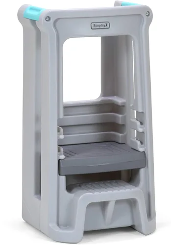 Vista 2 de Simplay3 Taburete de torre para niños pequeños con tres alturas ajustables, ayudante de cocina para niños, fabricado en Estados Unidos, gris
