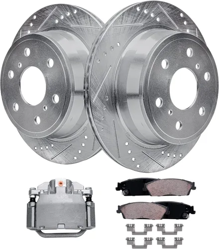 Vista 114 de Detroit Axle - Rotores de freno para Ford 2013-2019 Explorer Taurus Flex Lincoln MKT MKS, rotores de freno de disco ranurados perforados de repuesto