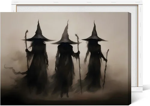 Vista 13 de Arte de pared vintage de Halloween embrujado de granja, parche de calabaza rústica con bonitos fantasmas, póster impreso en lienzo espeluznante