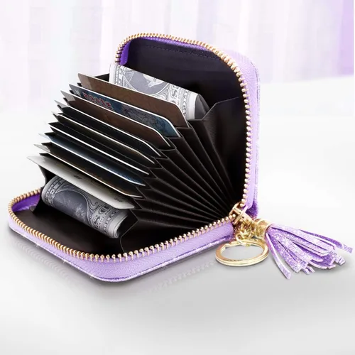Vista 2 de Billetera pequeña para tarjetas de crédito RFID con purpurina linda para mujer
